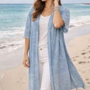 Universal Thread Blue Lyocell Midi Dress XS Boho Fringe Hem Short Sleeve Coastal